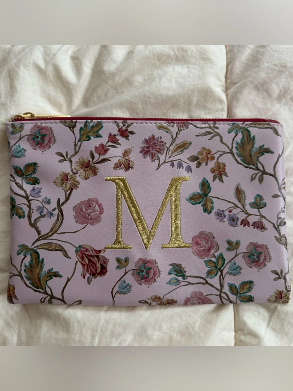 Laura Ashley Pink Floral Monogram M Zip Pouch NWOT